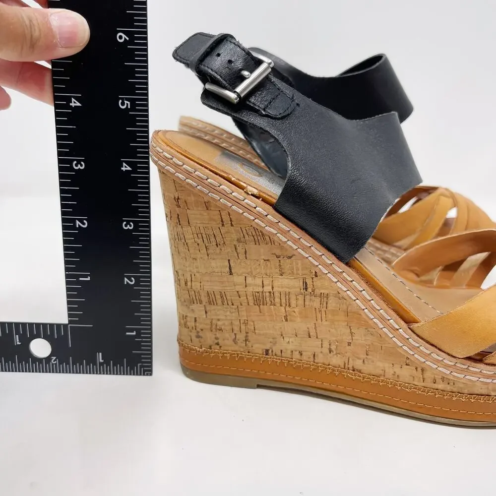 DV by Dolce Vita Womens 7.5 Honey Tan Black Jaslyn Wedge Heel Sandal Cork Buckle